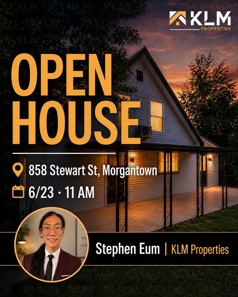 The corrected open-house graphic with the real agent name, Stephen Eum, and the real open house date and time